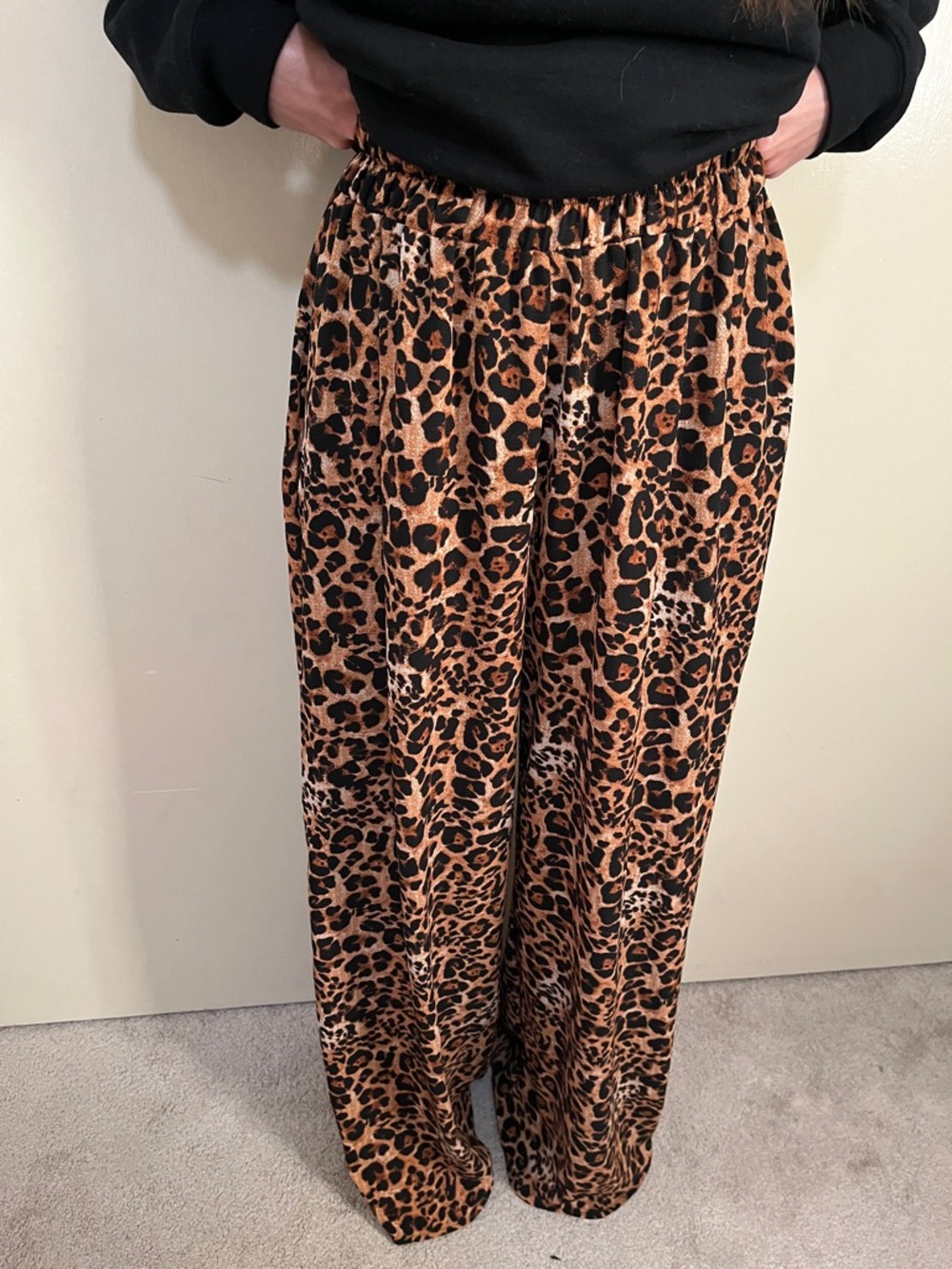 Leopard Print Wide Leg Pants - Brown & Black